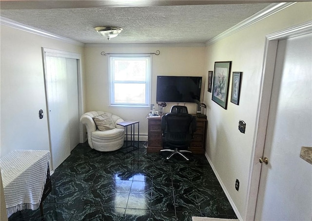 11 Donna Marie Cir, Gates, NY 14606 - office area with marble finish flooring, baseboards, a textured ceiling, and ornamental molding