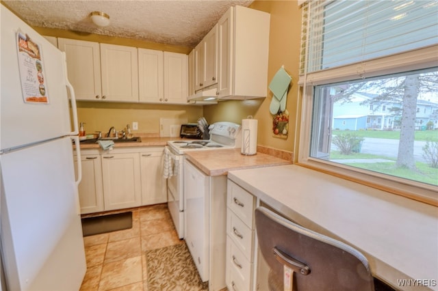 26 Pine Tree Village Rd Unit 26, Ellicottville, NY 14731 - kitchen with white appliances, light countertops, under cabinet range hood, a sink, and white cabinetry