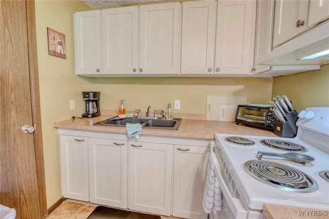 26 Pine Tree Village Rd Unit 26, Ellicottville, NY 14731 - kitchen featuring white electric range oven, a sink, light countertops, and white cabinetry