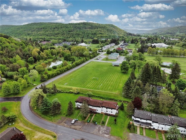 26 Pine Tree Village Rd Unit 26, Ellicottville, NY 14731 - aerial view of property and surrounding area featuring a forest and a mountainous background