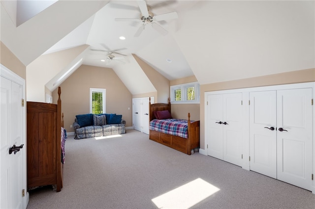 436 Steuben St, Reading, NY 14891 - carpeted bedroom with multiple windows, vaulted ceiling, a ceiling fan, and baseboards