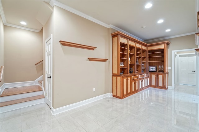 436 Steuben St, Reading, NY 14891 - wine area featuring ornamental molding, baseboards, and recessed lighting