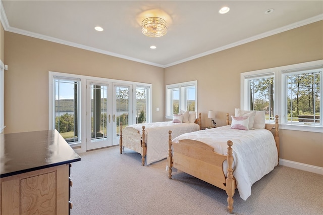 436 Steuben St, Reading, NY 14891 - bedroom featuring light colored carpet, multiple windows, ornamental molding, recessed lighting, and baseboards