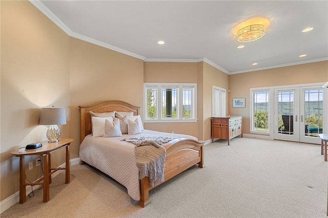436 Steuben St, Reading, NY 14891 - bedroom with light colored carpet, baseboards, access to outside, recessed lighting, and french doors