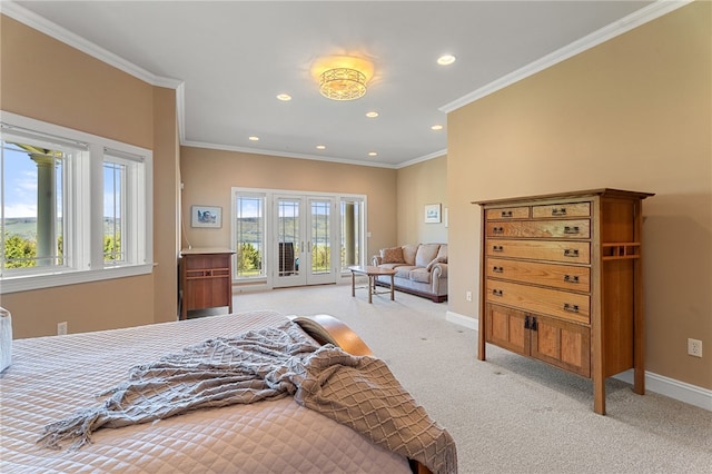 436 Steuben St, Reading, NY 14891 - bedroom featuring access to exterior, light carpet, recessed lighting, crown molding, and baseboards