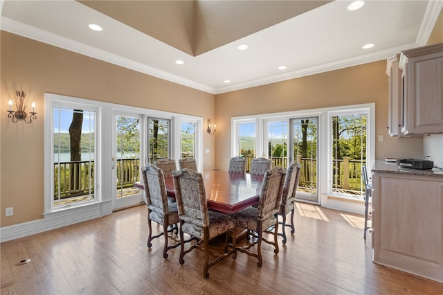 436 Steuben St, Reading, NY 14891 - dining area featuring ornamental molding, light wood-style floors, and recessed lighting