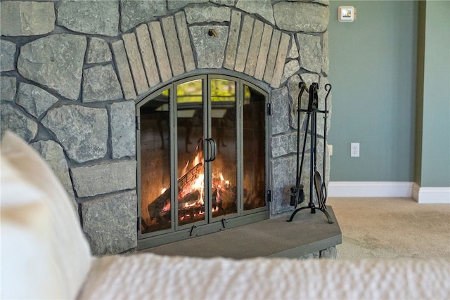 436 Steuben St, Reading, NY 14891 - detailed view of carpet flooring, a fireplace, and baseboards