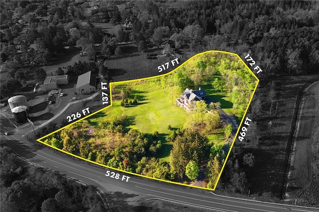 436 Steuben St, Reading, NY 14891 - aerial view of property and surrounding area with a heavily wooded area and property boundaries highlighted