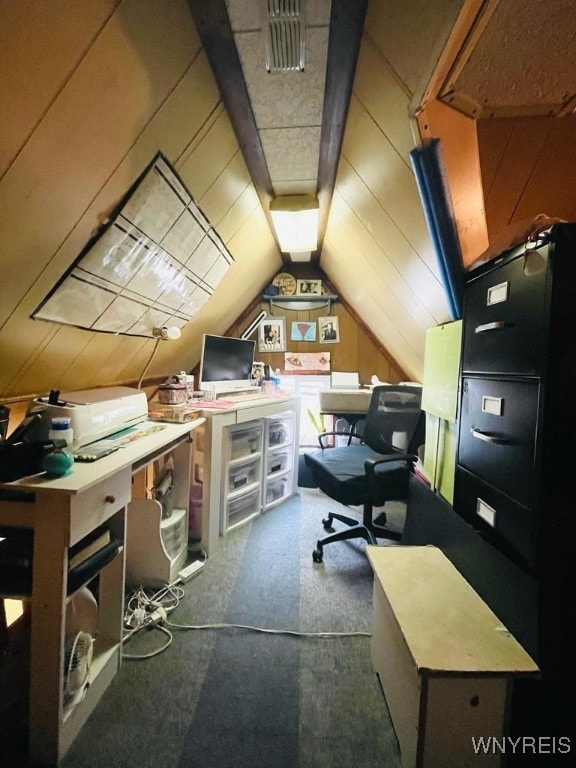 28 Boyd St, Buffalo, NY 14213 - home office with dark colored carpet and vaulted ceiling