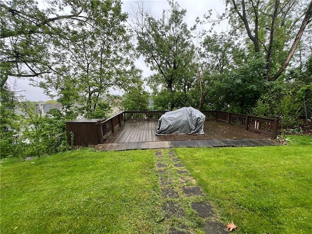 441 Center St, Geddes, NY 13209 - view of green lawn featuring a wooden deck