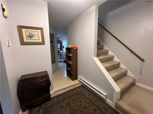 441 Center St, Geddes, NY 13209 - stairs featuring a baseboard radiator and baseboards