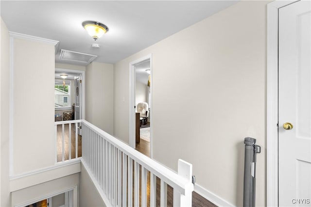 915 W Thomas St, Rome-Inside, NY 13440 - hallway with dark wood finished floors and an upstairs landing