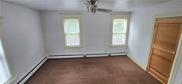104 Main St, Stamford, NY 12167 - unfurnished room featuring healthy amount of natural light, dark colored carpet, ceiling fan, and baseboard heating