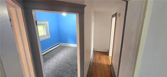 104 Main St, Stamford, NY 12167 - corridor featuring a baseboard radiator, baseboards, and carpet floors