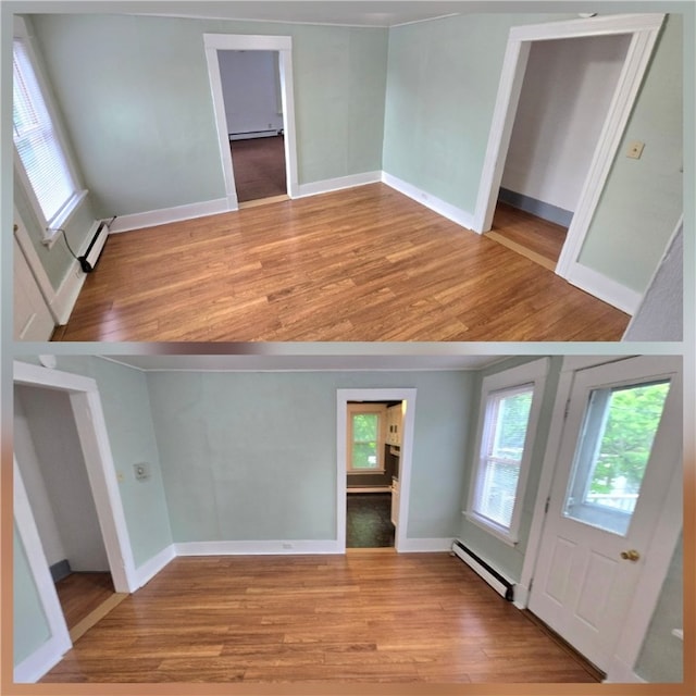 104 Main St, Stamford, NY 12167 - empty room with a baseboard heating unit, light wood finished floors, and healthy amount of natural light