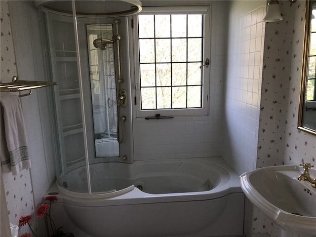 700 Rock Beach Rd, Irondequoit, NY 14617 - full bath with a sink and wallpapered walls