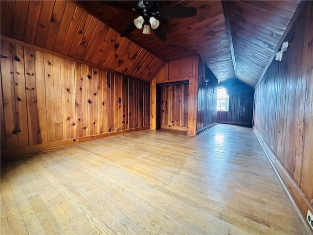 218 Grant St, Elmira-City, NY 14901 - additional living space featuring hardwood / wood-style floors, ceiling fan, wood walls, lofted ceiling, and wooden ceiling