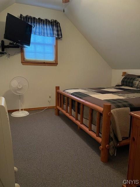 103 Onondaga Rd, Webb, NY 13420 - carpeted bedroom with vaulted ceiling and baseboards