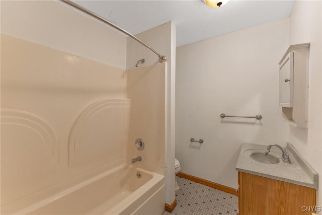 10 Garfield St Unit 10, Cortland, NY 13045 - full bathroom featuring vanity, toilet, tub / shower combination, baseboards, and tile patterned floors