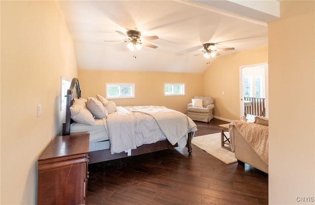 8929 State Route 12e, Lyme, NY 13622 - bedroom featuring lofted ceiling, dark wood-style flooring, and a ceiling fan