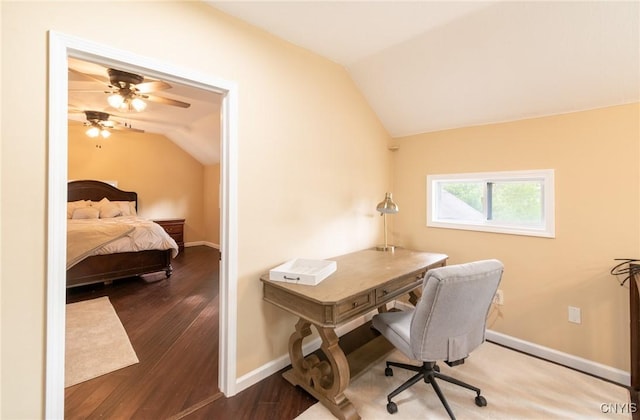 8929 State Route 12e, Lyme, NY 13622 - office space with lofted ceiling, wood finished floors, and a ceiling fan