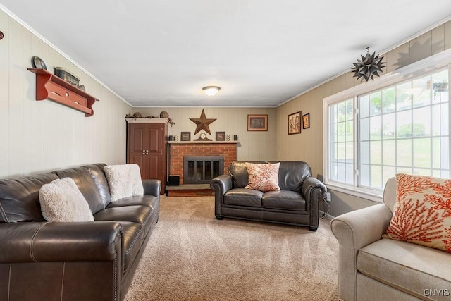 106 Hillside Way, Camillus, NY 13031 - living area featuring crown molding, carpet, and a fireplace