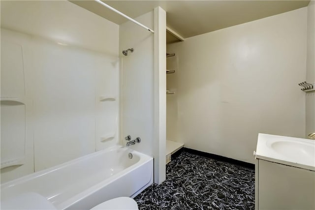 475 Sherman St, Rochester, NY 14606 - full bathroom with vanity, washtub / shower combination, toilet, and baseboards