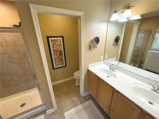4166 Angela Way, Gorham, NY 14424 - full bath with a shower stall, tile patterned flooring, double vanity, toilet, and baseboards