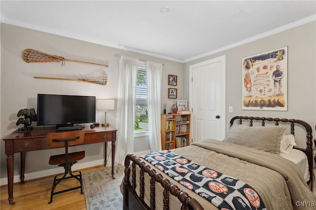 34-36 Hamilton Ave, Auburn, NY 13021 - bedroom featuring light wood-type flooring, ornamental molding, a desk, and baseboards