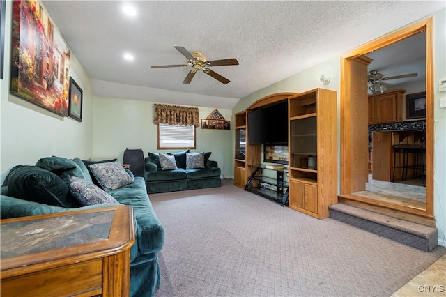 9748-9736 Podunk Rd, Lee, NY 13363 - carpeted living room with a ceiling fan, recessed lighting, and a textured ceiling