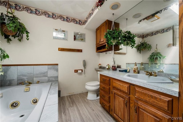 9748-9736 Podunk Rd, Lee, NY 13363 - bathroom with vanity, a jetted tub, toilet, and wood finished floors