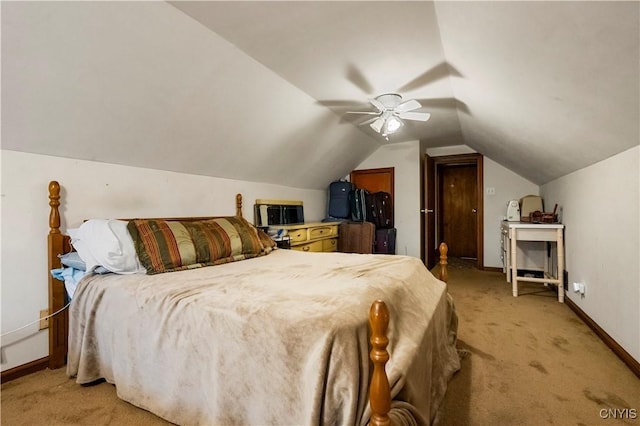 9748-9736 Podunk Rd, Lee, NY 13363 - bedroom with light carpet, baseboards, lofted ceiling, and a ceiling fan