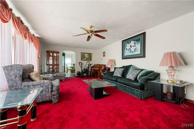 9748-9736 Podunk Rd, Lee, NY 13363 - carpeted living area with arched walkways and ceiling fan