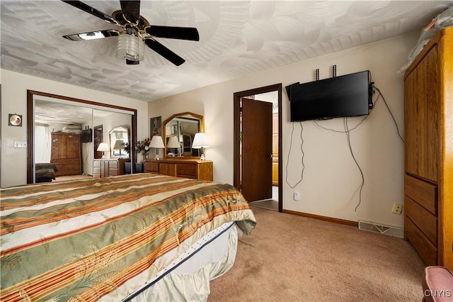 9748-9736 Podunk Rd, Lee, NY 13363 - bedroom with light carpet, a closet, ceiling fan, and baseboards