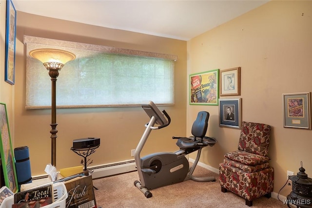 454 Kenwood Dr, Lewiston, NY 14092 - exercise room with carpet, a baseboard radiator, and baseboards