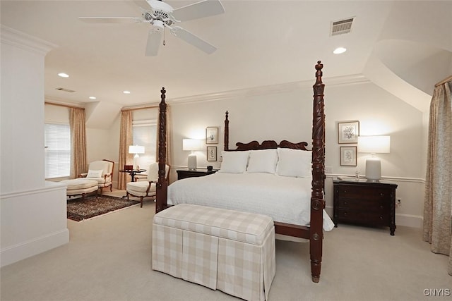 7106 Braxton Cir, Dewitt, NY 13066 - bedroom featuring carpet flooring, recessed lighting, ornamental molding, baseboards, and ceiling fan