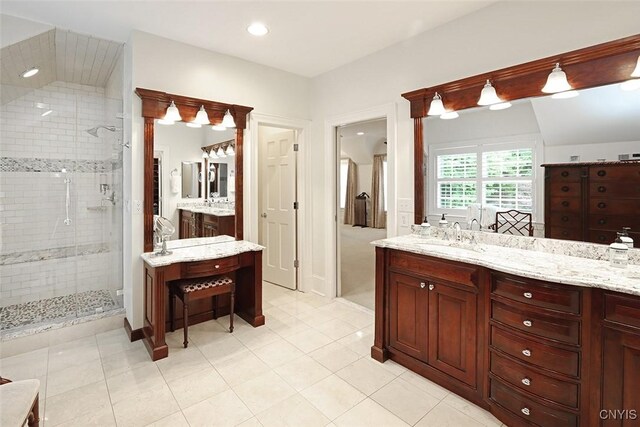 7106 Braxton Cir, Dewitt, NY 13066 - full bath with a shower stall, vanity, recessed lighting, and tile patterned floors