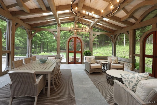 7106 Braxton Cir, Dewitt, NY 13066 - sunroom / solarium featuring a chandelier, french doors, and plenty of natural light