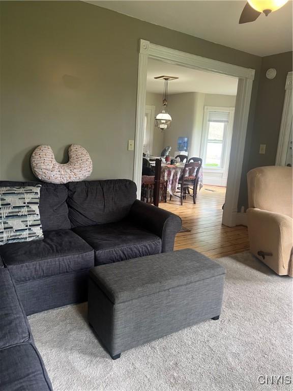 6265 Haslauer Rd, Stockbridge, NY 13409 - living area with ceiling fan and light wood-type flooring