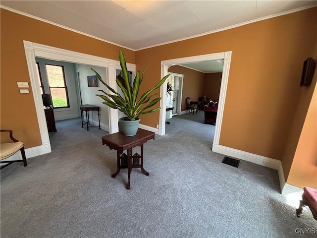 109 State St, Seneca Falls, NY 13148 - hall featuring ornamental molding, carpet, and baseboards