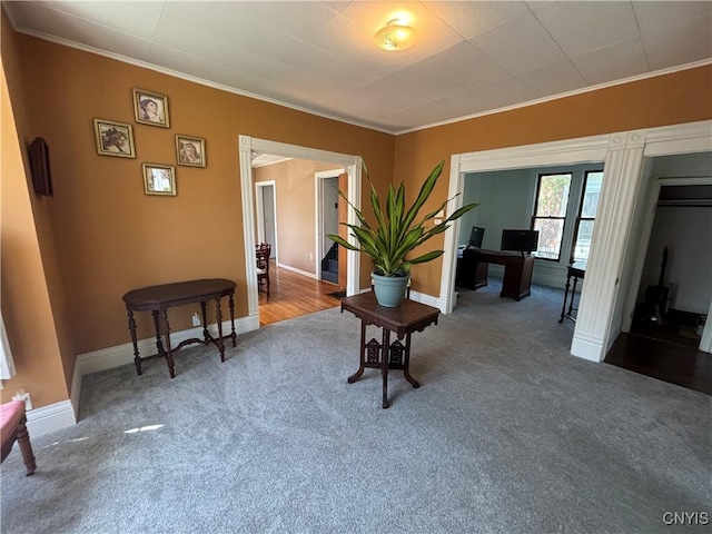 109 State St, Seneca Falls, NY 13148 - sitting room with carpet floors, ornamental molding, and baseboards