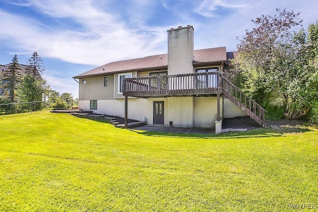 4590 Beach Ridge Rd, Pendleton, NY 14094 - back of house featuring a wooden deck, a yard, a chimney, and stairs