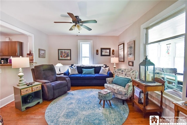 8 Terrace St, Westfield, NY 14787 - living area featuring light wood-style floors, ceiling fan, and baseboards