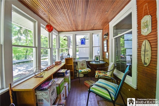 8 Terrace St, Westfield, NY 14787 - sunroom with wood ceiling, plenty of natural light, wood-type flooring, and wooden walls