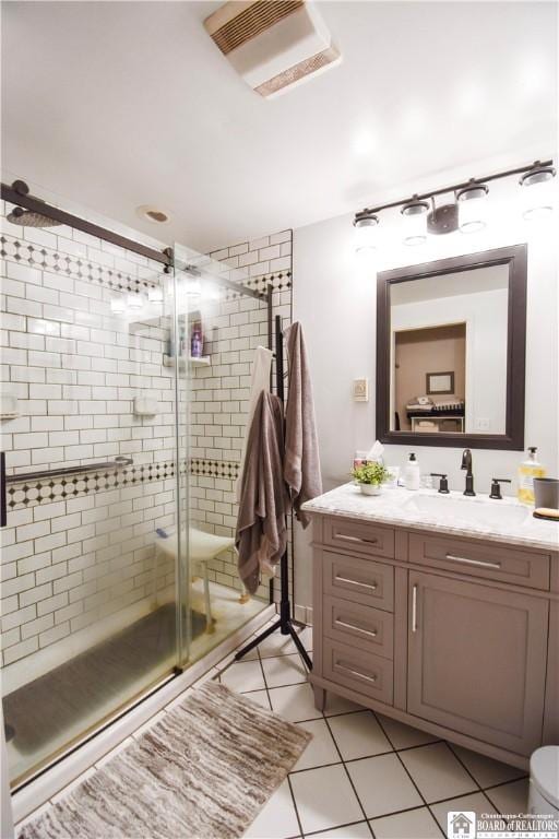 8 Terrace St, Westfield, NY 14787 - bathroom featuring a stall shower, vanity, and tile patterned floors