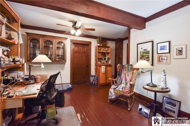 8 Terrace St, Westfield, NY 14787 - office area with beam ceiling, dark wood-style floors, and a ceiling fan