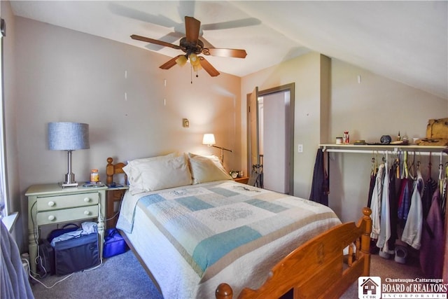 8 Terrace St, Westfield, NY 14787 - bedroom featuring carpet, vaulted ceiling, and ceiling fan