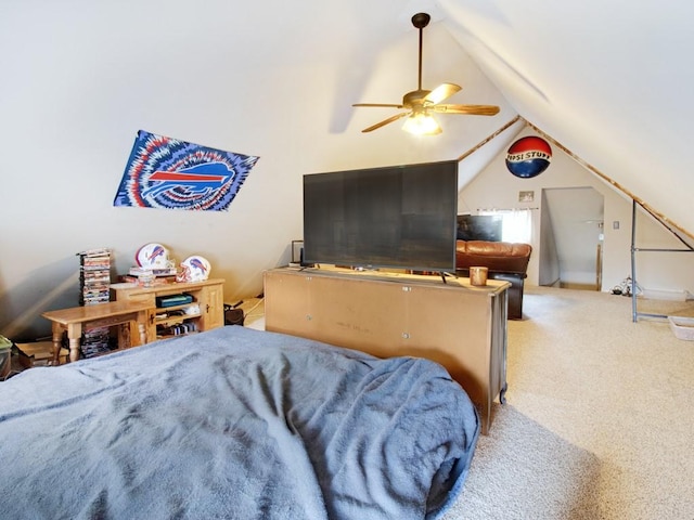 1459 Culver Rd, Rochester, NY 14609 - bedroom with carpet floors, vaulted ceiling, and a ceiling fan