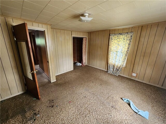 98 Gardeau St, Perry, NY 14530 - empty room featuring carpet flooring, wooden walls, and baseboards