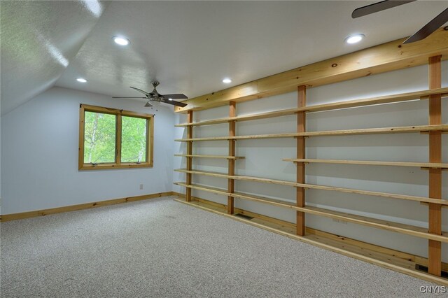 20172 Blue Heron Ln, Alexandria, NY 13607 - carpeted empty room with ceiling fan, recessed lighting, baseboards, and lofted ceiling